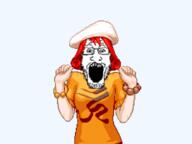 ace_attorney animated bracelet clothes curly_hair female hat ini_miney pixel_art red_hair soyjak sprite_edit variant:markiplier_soyjak video_game // 1000x750 // 116.0KB