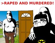 3soyjaks Warrior-Z(user) batman biting_lip black_sclera closed_mouth firearm gun gynaecomastia holding_gun holding_object holding_pistol irl_background murder nipple pistol rape raped_and_murdered soyjak stubble subvariant:hornyson variant:cobson vein white_pupils // 1500x1175 // 927.4KB