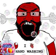 angry bubble hand hand_soap handwashing i_heart liquid_soap red_skin soap steam subvariant:science_lover variant:markiplier_soyjak // 800x789 // 356.1KB