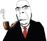 clothes glasses looking_at_you pipe smile smoke smug soyjak suit variant:cobson // 1074x950 // 294.5KB