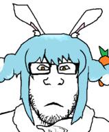 :< blue_hair carrot glasses hololive pigtails rabbit rabbit_ears subvariant:neutralplier usada_pekora variant:markiplier_soyjak vtuber yellow_eyes // 635x769 // 33.3KB