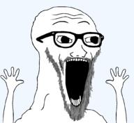 arm beard exited eyes glasses grey_beard hair hand hands_up high_quality high_res open_mouth stubble subvariant:wewjak template variant:soyak variant:wojak wide_eyes // 1025x946 // 37.0KB
