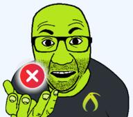 artist:bucephalus_(kiwi_farms) clothes disagree glasses green_skin hand holding_object kiwifarms looking_at_you open_mouth perro_hold series:kiwiperros soyjak sticker stubble subvariant transparent_background tshirt variant:el_perro_rabioso // 820x720 // 58.7KB