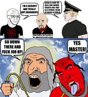 anton_lavey jews leash merchant_nose muscles muscular_male nas:yes_chad nazism nordic_chad pentagram pentagram_forehead_mark satan satanism schutzstaffel side_profile soyjak speech_bubble text variant:cobson variant:soyak variant:unknown yahweh // 1756x1925 // 1.8MB