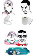4soyjaks angry arm bidet charmin chud_troon_alliance closed_mouth clothes ear friendship glasses hair purple_hair smile soyjak stubble subvariant:chudjak_front subvariant:chudjak_seething toilet_paper variant:bernd variant:chudjak variant:gapejak wipes // 4096x6538 // 1.9MB