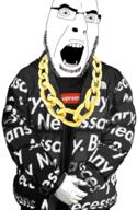angry arm chain clothes drip glasses hand open_mouth soyjak stubble supreme variant:cobson // 636x975 // 492.8KB