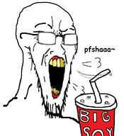 cup drinking_straw glasses glowing glowing_glasses open_mouth soy soyjak stretched_mouth stubble text variant:soyak yellow_teeth // 1050x1150 // 154.4KB