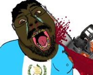 bloodshot_eyes chainsaw country crying flag glasses gore guatemala gynaecomastia open_mouth subvariant:chainsaw_bernd tongue variant:bernd yellow_teeth // 898x720 // 538.8KB