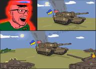 clothes communism cyrillic_text flag flag:ukraine flag:united_states fsb glasses hat open_mouth pink_skin russia russo_ukrainian_war soyjak stubble tank text ukraine united_states variant:esam z_(russian_symbol) // 1280x914 // 137.2KB