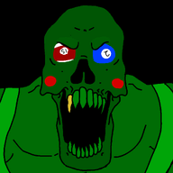 angry animated buff caliborn cherub_(homestuck) golden_tooth green_skin homestuck lord_english no_nose open_mouth sharp_teeth soyjak variant:markiplier_soyjak // 1000x1000 // 129.6KB