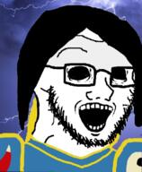 black_sclera clothes crazed creepy darkness glasses hair horus_heresy irl_background konrad_curze lightning night_lords no_pupils open_mouth primarch sci-fi soyjak stubble subvariant:soyak_(crazed) variant:soyak warhammer warhammer_40k // 554x674 // 295.6KB