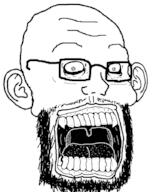 beard ear glasses horror mustache open_mouth soyjak stubble tongue variant:soyak // 715x900 // 192.0KB