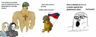 cheems doge femjak glasses open_mouth russia russo_ukrainian_war soyjak text trad_wife ukraine variant:tony_soprano_soyjak // 1080x423 // 46.6KB