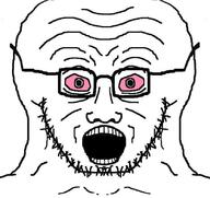 bloodshot_eyes glasses mirrored open_mouth soyjak stubble variant:soyak // 836x786 // 75.4KB