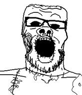 brainless clothes glasses mustache open_mouth soyjak stubble variant:a24_slowburn_soyjak zombie // 453x528 // 35.9KB