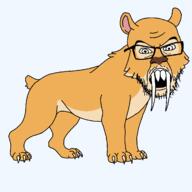 angry animal claw ear fangs full_body glasses open_mouth prehistoric sabertooth_tiger series:animaljaks sharp_teeth soyjak stubble tail variant:feraljak // 1200x1200 // 37.1KB