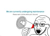 blue_text glasses hand holding_object maintenance megaphone open_mouth pommu raid stubble text variant:soyak white_background // 1302x949 // 246.8KB