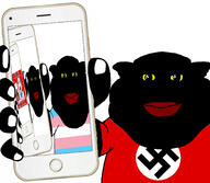 5soyjaks big_lips black_skin fat flag flag:nazi_germany flag:transgender_pride_flag nazism nigger phone red_lips soyjak subvariant:branigger swastika tranny vantablack variant:brandon yellow_sclera // 2160x1884 // 391.9KB