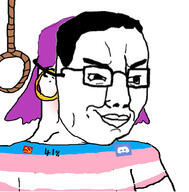 41 chud closed_mouth communism discord glasses hair hammer_and_sickle mask noose purple_hair rope smile smug soyjak tranny variant:chudjak // 1016x1031 // 122.2KB