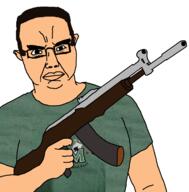 casino_shirt closed_mouth dox glasses gun holding_object rifle tanned_skin variant:chudjak // 1183x1200 // 260.9KB