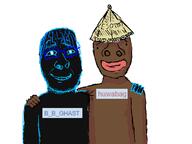BBGHAST B_B_GHAST_(namefag) artist:antiswarthy basotho big_lips black_sclera black_skin blue_hair ext=png friends huwabag(artist) lesotho mokorotlo nigger red_lips small_eyes variant:bernd variant:unknown // 800x600 // 35.5KB