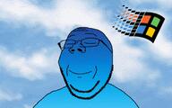 blue_skin calm closed_eyes closed_mouth cloud dithering glasses low_resolution sky smile soyjak stubble subvariant:wholesome_soyjak variant:gapejak windows windows_95 // 320x200 // 53.8KB