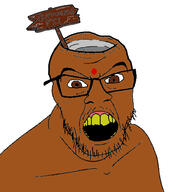 Jeetmaggot bindi brainlet brown_eyes brown_skin glasses hindu hinduism hinpoop india indian jeet mustache open_mouth pajeet poo poojeet shitskin sign signpost soyjak stubble subhuman variant:feraljak yellow_teeth // 1500x1500 // 562.2KB