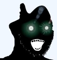 black_skin brain brainlet glowing glowing_eyes inverted open_mouth small_brain soyjak stubble subvariant:soyak_(crazed) thougher transparent_background variant:soyak // 463x489 // 65.4KB