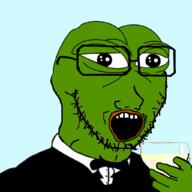 amphibian animal beer bowtie cup frog glasses green green_skin hand holding_object nas:pepe open_mouth pepe_the_frog soyjak stubble tuxedo variant:soyak // 1024x1024 // 250.8KB