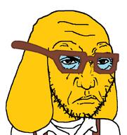 angry animal bald closed_mouth dog frown glasses janny punisher_face soyjak stubble variant:soyak wrinkles yellow_skin // 756x800 // 19.3KB