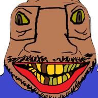 blue_shirt brown_eyes brown_skin glasses grimace open_mouth stubble teeth variant:perljak white_background white_teeth // 645x648 // 146.2KB