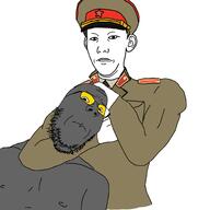 2soyjaks arm buff cap choke_hold clothes collar_tabs communism ear epaulettes glasses grey_skin hammer_and_sickle hand hat headlock kgb kuz military_uniform necktie open_mouth smile soot soot_colors soviet_army_uniform soyjak soyjak_party star strangling stubble tongue uniform variant:gapejak variant:kuzjak // 2000x2000 // 295.8KB