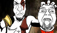 beard buff closed_mouth glasses god_of_war greek_mythology helios holding_object holding_severed_head kratos nipple open_mouth punisher_face severed_head soyjak stubble variant:bernd video_game // 863x502 // 273.7KB