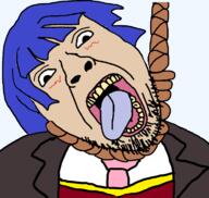 blue_hair clothes hanging italianon italy necktie noose open_mouth rope soyjak stubble suicide suit umineko variant:bernd virgilius white_skin // 767x727 // 71.6KB