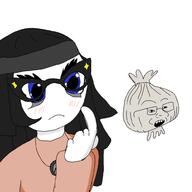 avengers beanie blue_eyes closed_mouth drawing girl glasses oc onion soy soyjak soylent soylent_(cacao) soynion soytan_will_always_be_a_gemerald teeth thinking variant:soytan wholesome // 1000x1000 // 68.4KB