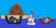 4soyjaks closed_mouth drowning glasses monkey orangutan smile snorkel soyjak stubble subvariant:wholesome_soyjak tongue variant:bernd variant:gapejak variant:impish_soyak_ears water yellow_teeth // 2363x1191 // 202.9KB