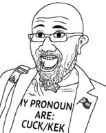 bald beard black_and_white clothed ear eric_lang get glasses mass_effect monochrome nambla nose open_mouth pride_flag pronouns teeth text triangle variant:unknown // 400x500 // 32.3KB