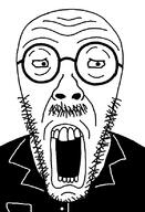 glasses looking_at_you mustache open_mouth scientoloju_(user) shocked soyjak stubble subvariant:mentaljak3 teeth tuxedo variant:mentaljak white_skin // 560x822 // 27.8KB