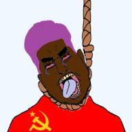 ack angry brown_skin brown_troonjak colorful_hair communism countrywar death drew_pavlou fat glasses hanging latino obese rope serious soviet_union stare suicide tankie tranny transgender_flag troon variant:pavloujak // 1164x1164 // 202.1KB
