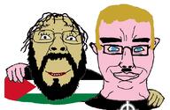 2soyjaks anti-zionism beard blond blue_eyes brown_skin celtic_cross chud_troon_alliance closed_mouth flag friendship glasses hair lips mustache neonazi palestine pink_skin soyjak subvariant:chudjak_front variant:bernd variant:chudjak // 834x541 // 171.3KB