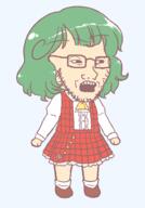 anime asian bell blush clothes concerned confused full_body glasses green_hair gyate_gyate hair japanese_clothes kazami_yuuka laughing open_mouth series:gyatejaks soyjak stubble touhou variant:soyak video_game white_skin // 700x1000 // 69.7KB