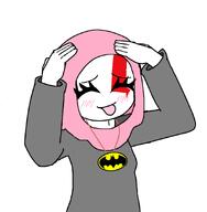 ah_eto._bleh_(meme) batman closed_eyes clothes cute female hand hijab islam smile tongue variant:soytan warrior-z_(user) // 883x902 // 46.6KB