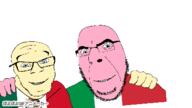 2soyjaks animated blue_eyes clothes countrywar flag flag:italy flag:mexico friendship glasses green_eyes hand hugging italy mexico no_more_brother_wars pink_skin smile stubble the_power_of_friendship_won variant:cobson variant:feraljak white_skin // 400x225 // 282.6KB