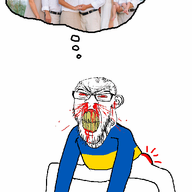 angry animated blood bloodshot_eyes butthurt clenched_teeth dance ear flag glasses hand leg monkey_dance nosebleed red_eyes russia soyjak stubble subvariant:feralrage tantrum thought_bubble ukraine variant:feraljak vein white_family yellow_teeth // 530x852 // 102.0KB