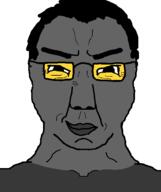 glasses grey_skin hair smile smug soot soot_colors soyjak soyjak_party subvariant:chuddy variant:chudjak // 490x586 // 8.7KB