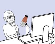 blue_background closed_mouth computer ear foot glasses handle keyboard monitor mouse serious_thinker soy soylent soylent_(cacao) squinting stubble subvariant:soyak_(irritated) subvariant:soyak_ears thinking variant:soyak // 975x789 // 128.7KB