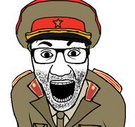 clothes collar_tabs communism epaulettes glasses hammer_and_sickle hat kgb military military_cap military_uniform necktie open_mouth soyjak stubble variant:el_perro_rabioso // 427x400 // 54.6KB