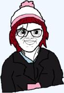 closed_mouth clothes femjak ginger glasses hat jacket lips pink_hat polish red_hair soyjak the_first_femjak transparent transparent_background variant:brandon wojak // 363x530 // 45.7KB