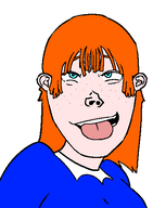 blue_eyes blue_shirt female freckles ginger ginger_hair meta:not_oc redhead subvariant:vlodette tongue_out variant:vlodson white_skin // 388x529 // 8.8KB
