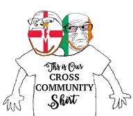 angry arm bloodshot_eyes closed_mouth clothes cross_community flag:ireland flag:northern_ireland get_along_shirt glasses looking_at_each_other stubble the_troubles tshirt two_soyjaks variant:feraljak variant:gapejak // 1180x1032 // 292.3KB